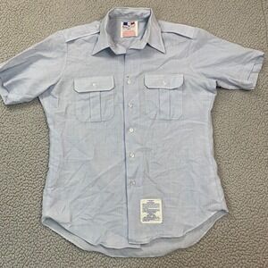 Flying Cross Uniform Shirt Mens 17 Blue Short Sleeve Polyester Wool Epaulets